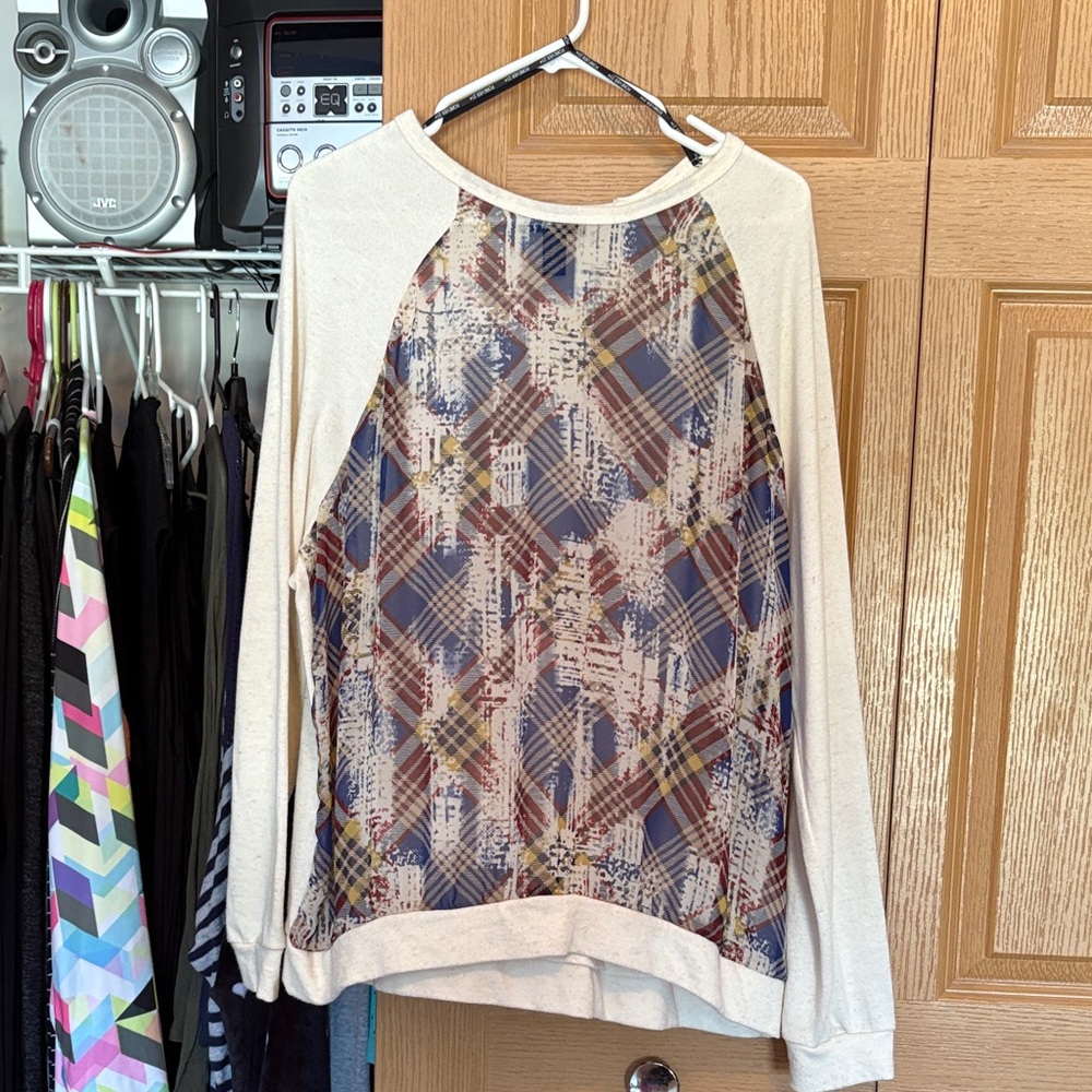 Forever 21 Cream and Blue Plaid Blouse